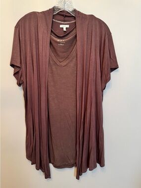 Maurices Rose Mauve Women's Short Sleeve Cardigan and Tank Top - XL
